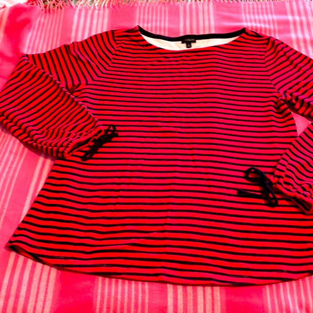 BOGO: Talbots size L red & navy striped long sleeve top, washable.
